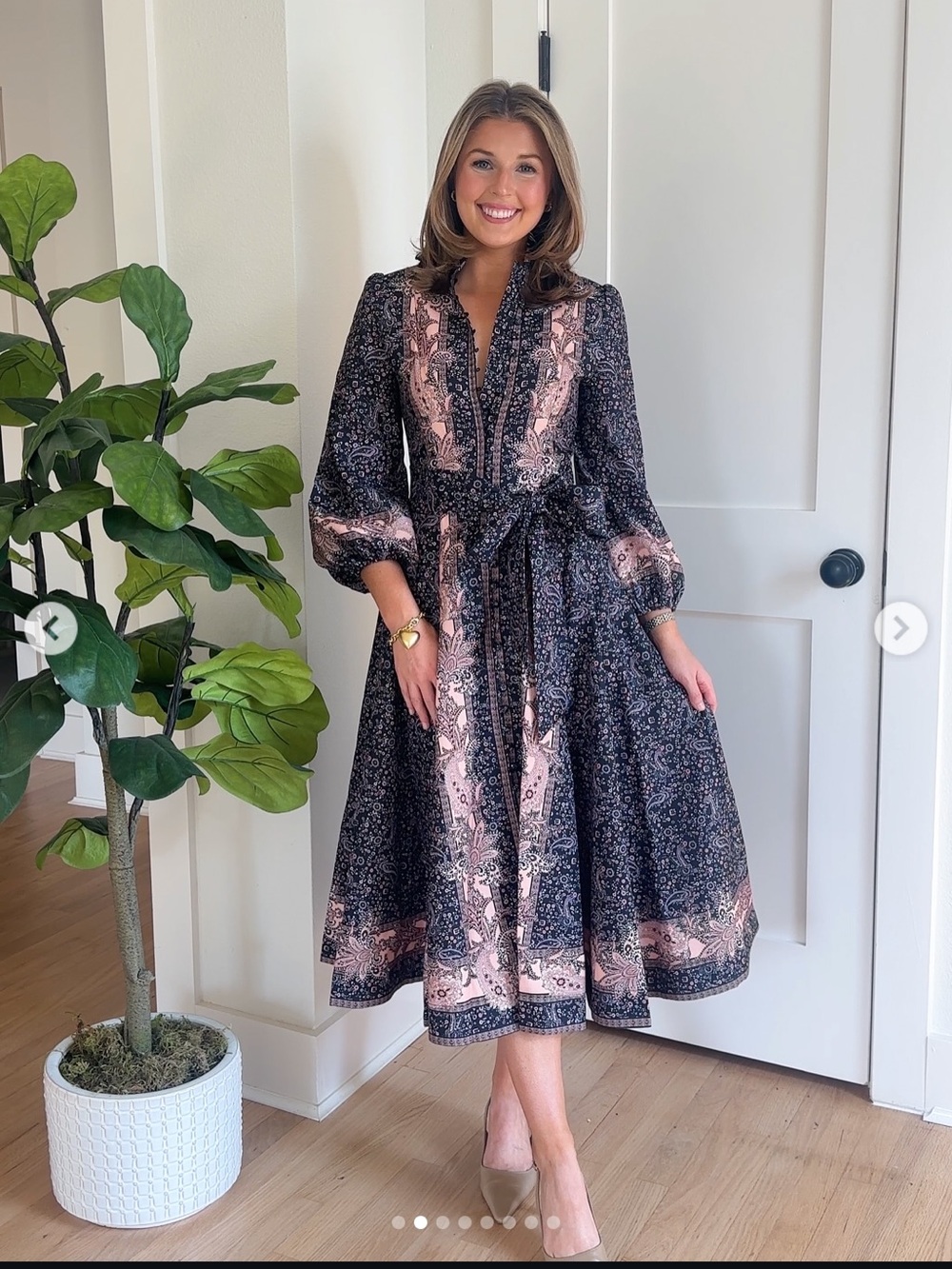NANCY YANG Mandarin Collar Midi Dress
